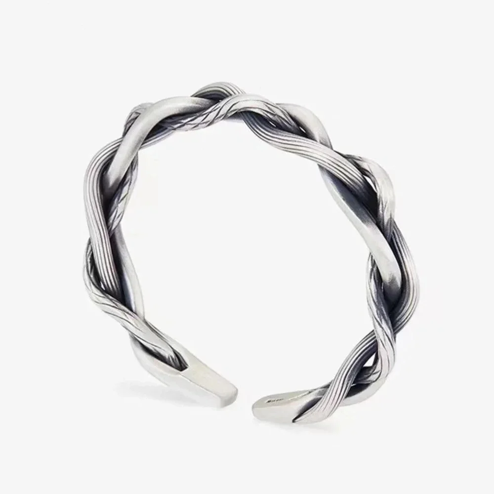 NEW Lg Unisex‎ Solid Twist 925 Sterling Silver Bracelet, Adjustable